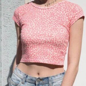 Brandy Melville Pink Cheetah Cropped Tee One Size